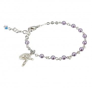 4mm Violet Finest Imitation Pearl Bead Sterling Silver Rosary Bracelet-Bxd