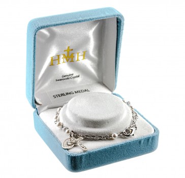 4mm White Finest Imitation Pearl Bead Sterling Silver Rosary Bracelet-Bxd