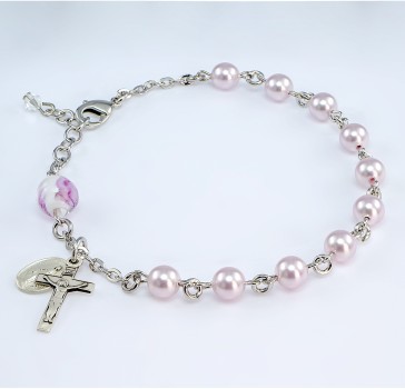 6mm Finest Pink Imitation Pearl Bead Sterling Silver Bracelet-Bxd
