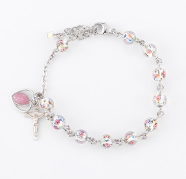 6mm Murano Venetian Glass Crystal Flower Sterling Silver Rosary Bracelet W/3160P & 1802-Bxd