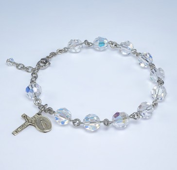 8mm Finest Crystal (AB) Sterling Rosary Bracelet-Bxd