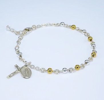 4mm Sterling Rosary Bracelet w/6 GS Beads-Bxd