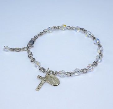 5mm Finest Crystal (AB) Sterling Rosary Bracelet W/ Sterling Medal & Cfx-Bxd