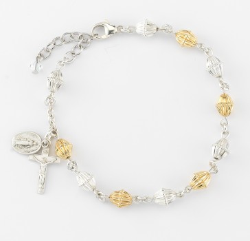 Corrugated Gold over Sterling Rosary Bracelet 7mm