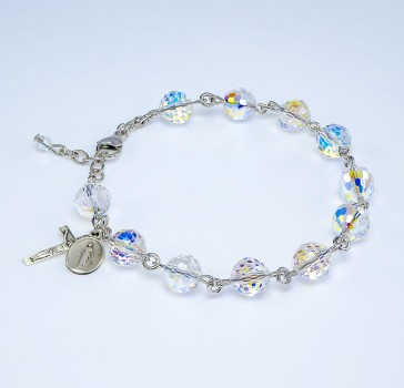 Finest Austrian Crystal Aurora Multi-Faceted Sterling Silver Rosary Bracelet 8mm