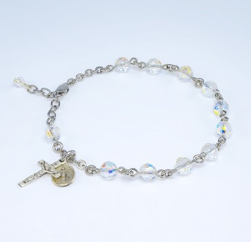 Finest Austrian Crystal Aurora Multi-Faceted Sterling Silver Rosary Bracelet 6mm