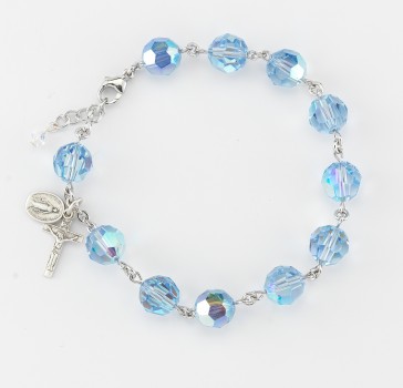 10mm Finest Light Sapphire Sterling Silver Rosary Bracelet-Bxd