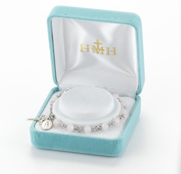 5mm Rose Opal Faceted Crystal Bead Rosary Bracelet w/ Sterling Mirac Medal and Sterling Crucifix-Bxd