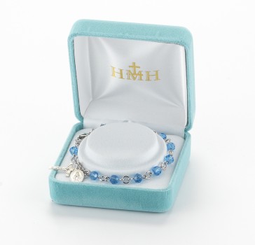 5mm Sapphire Faceted Crystal Bead Rosary Bracelet w/ Sterling Mirac Medal and Sterling Crucifix-Bxd