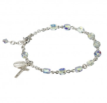 Finest Austrian Crystal Aurora Flat Round Bead Rosary Bracelet
