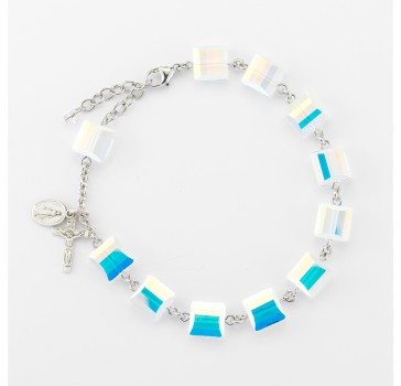 Aurora Multi-Faceted  Square Finest Austrian Crystal Rosary Bracelet 10mm