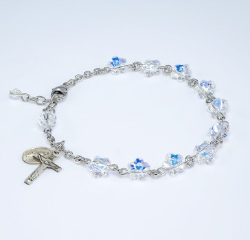 8mm Crystal Finest Flower Shaped Beads with Sterling Silver Mirac Medal and Crucifix (LIMITED AVAILABILITY)