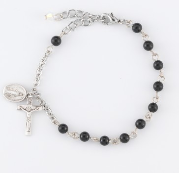 4mm Onyx Rosary Bracelet w/Sterling Medals-Bxd