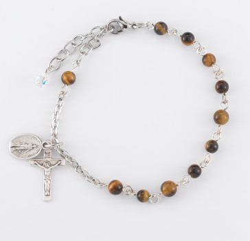 4mm Tiger Eye Rosary Bracelet w/Sterling Medals-Bxd
