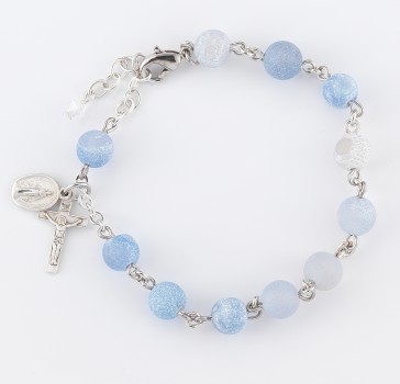 8mm Round Weathered Blue Agate Rosary Bracelet w/S1802+S1114 Bxd LIMITED QUANTITY