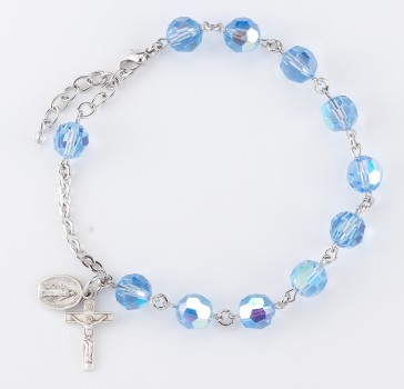 8mm Finest Light Sapphire Rosary Bracelet w/Sterling Silver Mirac & Cfx-Bxd