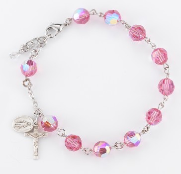 8mm Finest Pink Rosary Bracelet w/Sterling Silver Mirac & Cfx-Bxd