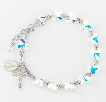 Finest Austrian Crystal Butterfly Shaped Sterling Silver Rosary Bracelet 8mm