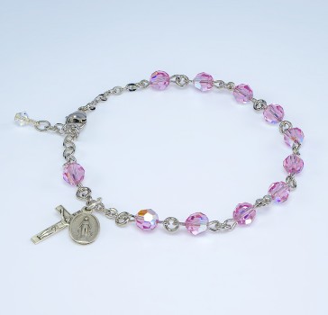 6mm Finest Light Rose Rosary Bracelet w/Sterling Medals-Bxd