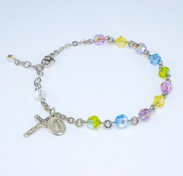 6mm Finest Multi Rosary Bracelet w/Sterling Medals-Bxd