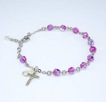 6mm Finest Pink Rosary Bracelet w/Sterling Medals-Bxd