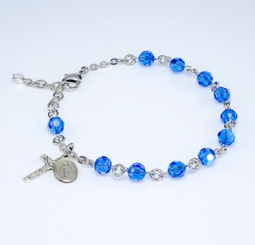 6mm Finest Sapphire Rosary Bracelet w/Sterling Medals-Bxd