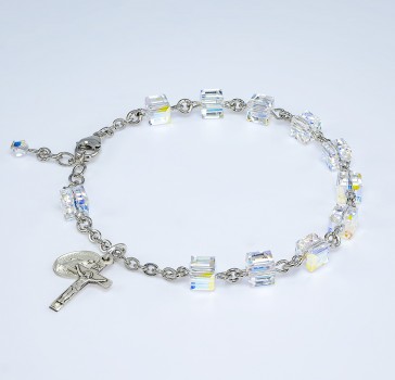 6mm Finest Crystal Rosary Bracelet w/Sterling Medals-Bxd
