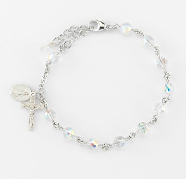 6mm Finest Fireball Crystal Rosary Bracelet W/ Sterling Medals-Bxd