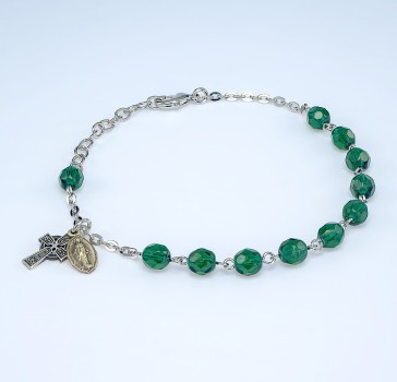 6mm Emerald Rosary Bracelet w/Oxidized Medals-Bxd