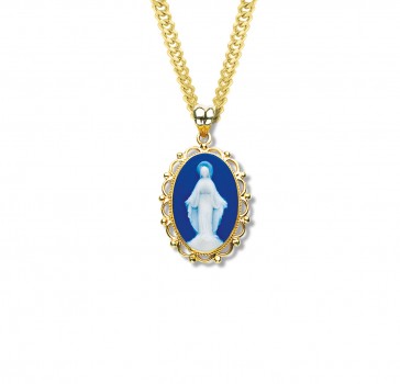 Gold Over Sterling Genuine Cameo Mir  Blue Fancy Edge Oval-*24" Ch-Bxd