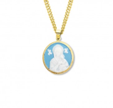 Light Blue Gold Over Sterling Silver Our Lady of Perpetual Help Cameo Medal