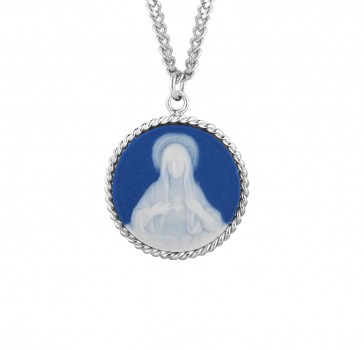 Blue Immaculate Heart of Mary Cameo Medal 