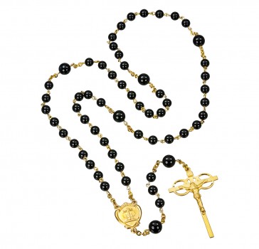 Finest Austrian Crystal and Onyx Gold Plated Sterling Silver Wedding Rosary Set