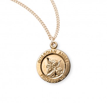 16kt Gold Over Sterling Med Rd Guardian Angel *18" Ch-Bxd