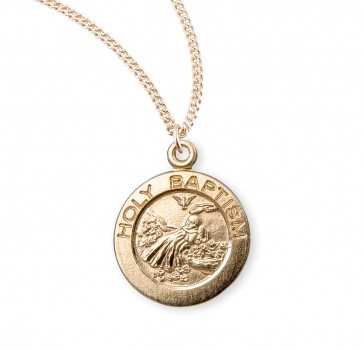 Holy Baptism Round Gold Over Sterling Silver Medal 