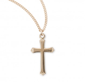 Gold Over Sterling Silver High Polished 1" Cross with Flower Tips on 18" Ch-Bxd
