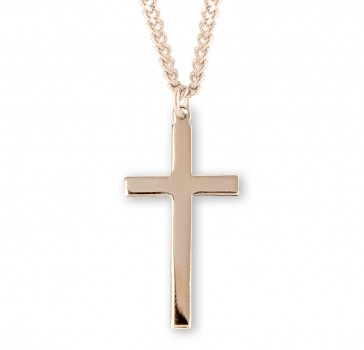 High Polished Gold Over Sterling Silver Plain Cross -24" Ch-Bxd