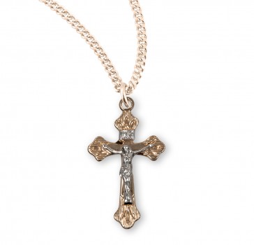 Flare Tipped Gold Over Sterling Silver Two Tone Crucifix