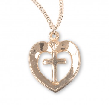 Gold Over Sterling Silver Heart with Cross 
