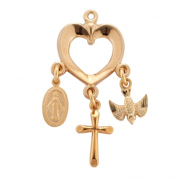 Gold Over Sterling Heart w/Miraculous, Cross & Holy Spirit-18" Ch-Bxd-(GS1101GS3727/GS1521)