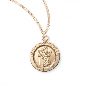 Patron Saint Christopher Round Gold Over Sterling Silver Medal 