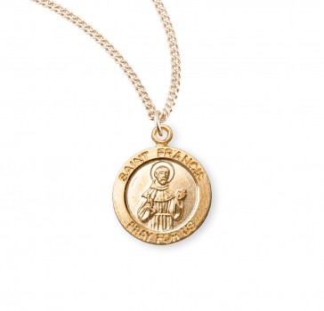 Patron Saint Francis of Assisi  Round Gold Over Sterling Silver Medal