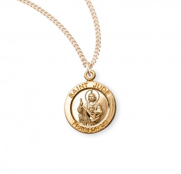 Patron Saint Jude Round Gold Over Sterling Silver Medal