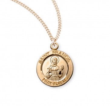 Patron Saint Francis of Assisi Round Gold Over Sterling Silver Medal