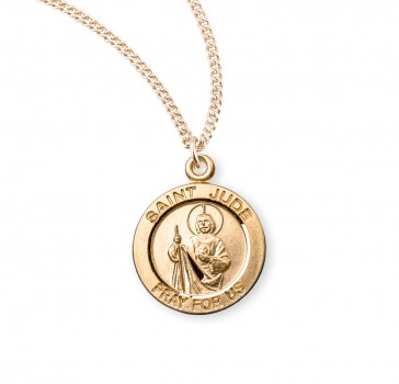Patron Saint Jude Round Gold Over Sterling Silver Medal 