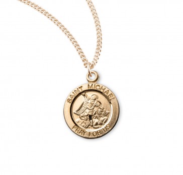 Patron Saint Michael Round Gold Over Sterling Silver Medal