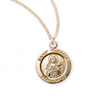 Patron Saint Therese of Lisieux Round Gold Over Sterling Silver Medal