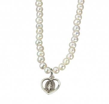 Freshwater Pearl Necklace with Sterling Silver Miraculous Heart