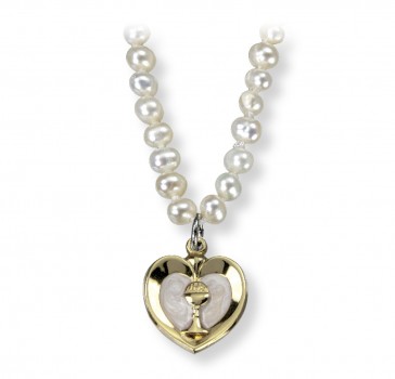 Freshwater Pearl Necklace with a Gold Over Sterling Silver First Communion Chalice Pendant