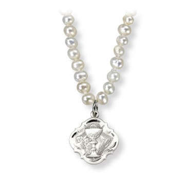 Freshwater Pearl First Communion Necklace with a Baroque Chalice Pendant